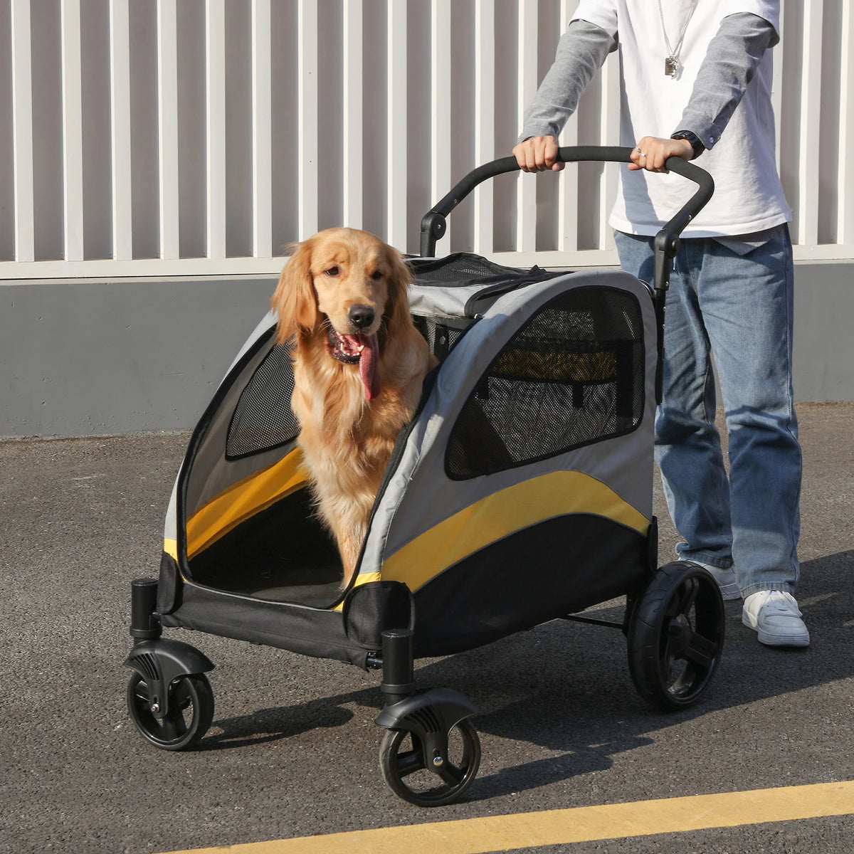 Portable Foldable Dog Stroller With Breathable Pet Carrier