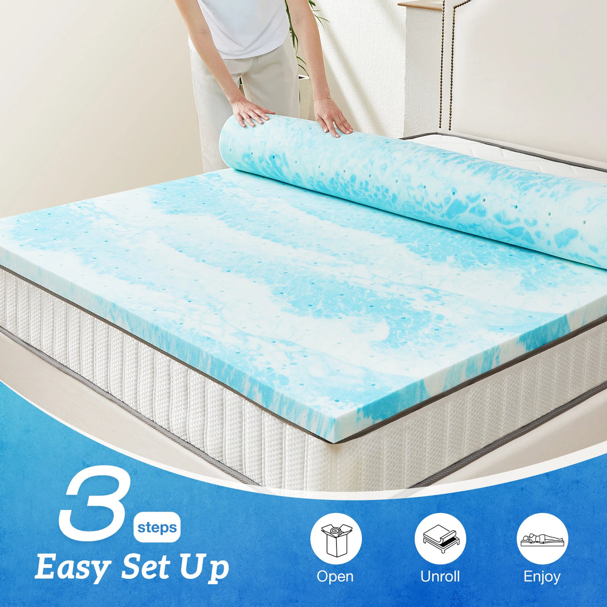 MCQ Memory Foam Gel Mattress Topper With Breathable Cooling Comfort