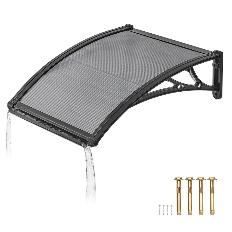SucceBuy Awnings for Door Entrance Drainage & ABS Bracket Rain Snow Sun Protection Overhang Polycarbonate Door Canopy Gray/Brown