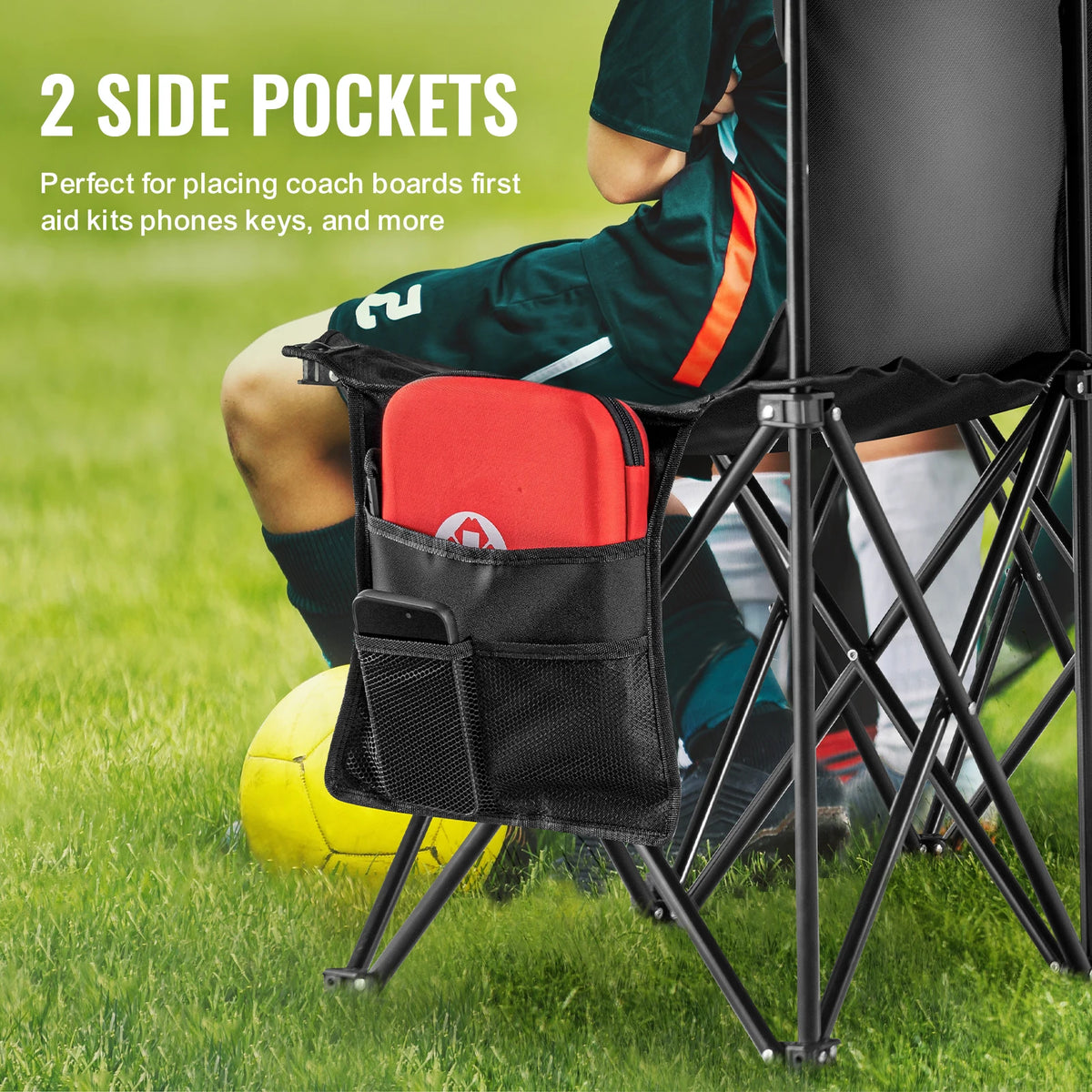 SucceBuy 6/8 Seat Foldable Sideline Bench Outdoor Camping Bench Chair with Bag & Backrest Team Sport Sideline Bench