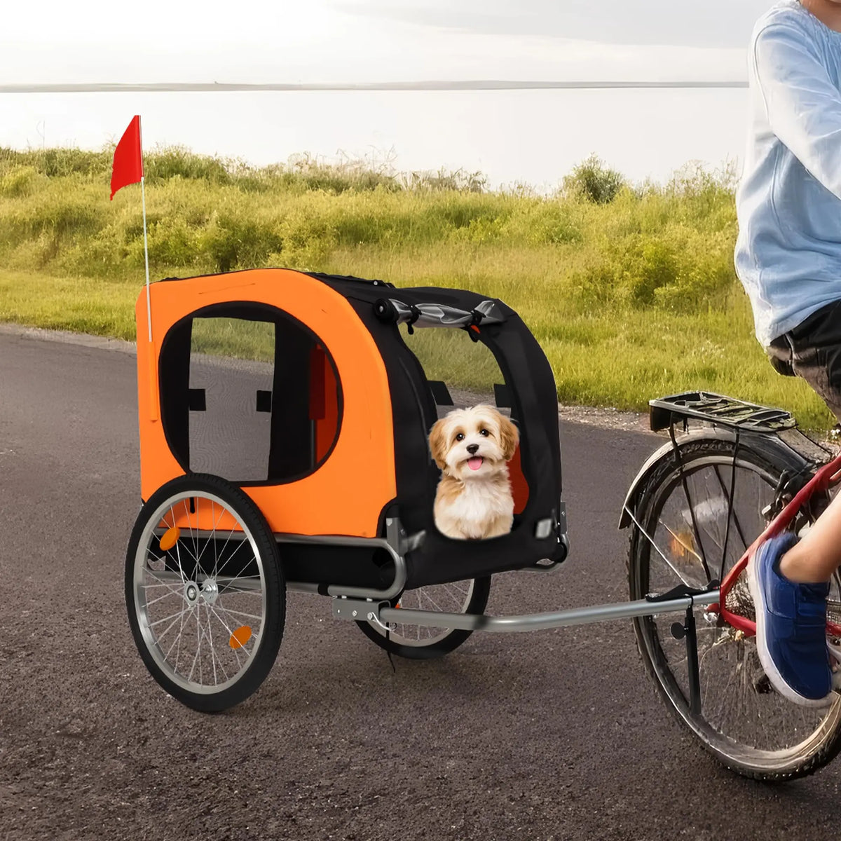 Foldable Dog Bike Trailer With Waterproof Cover And Mesh Windows