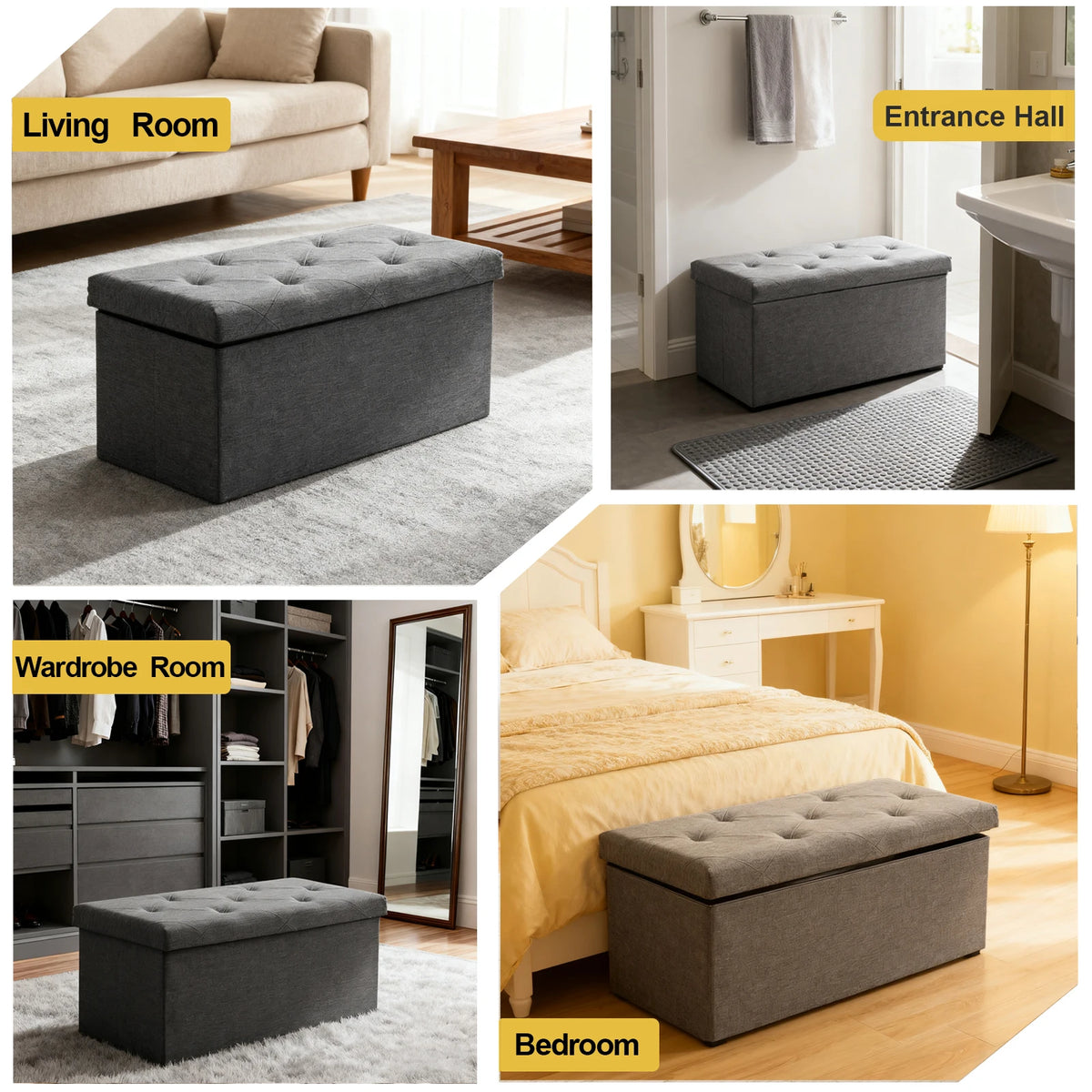 Sarenzoon Heavy Duty Folding Storage Ottoman Bench Seat