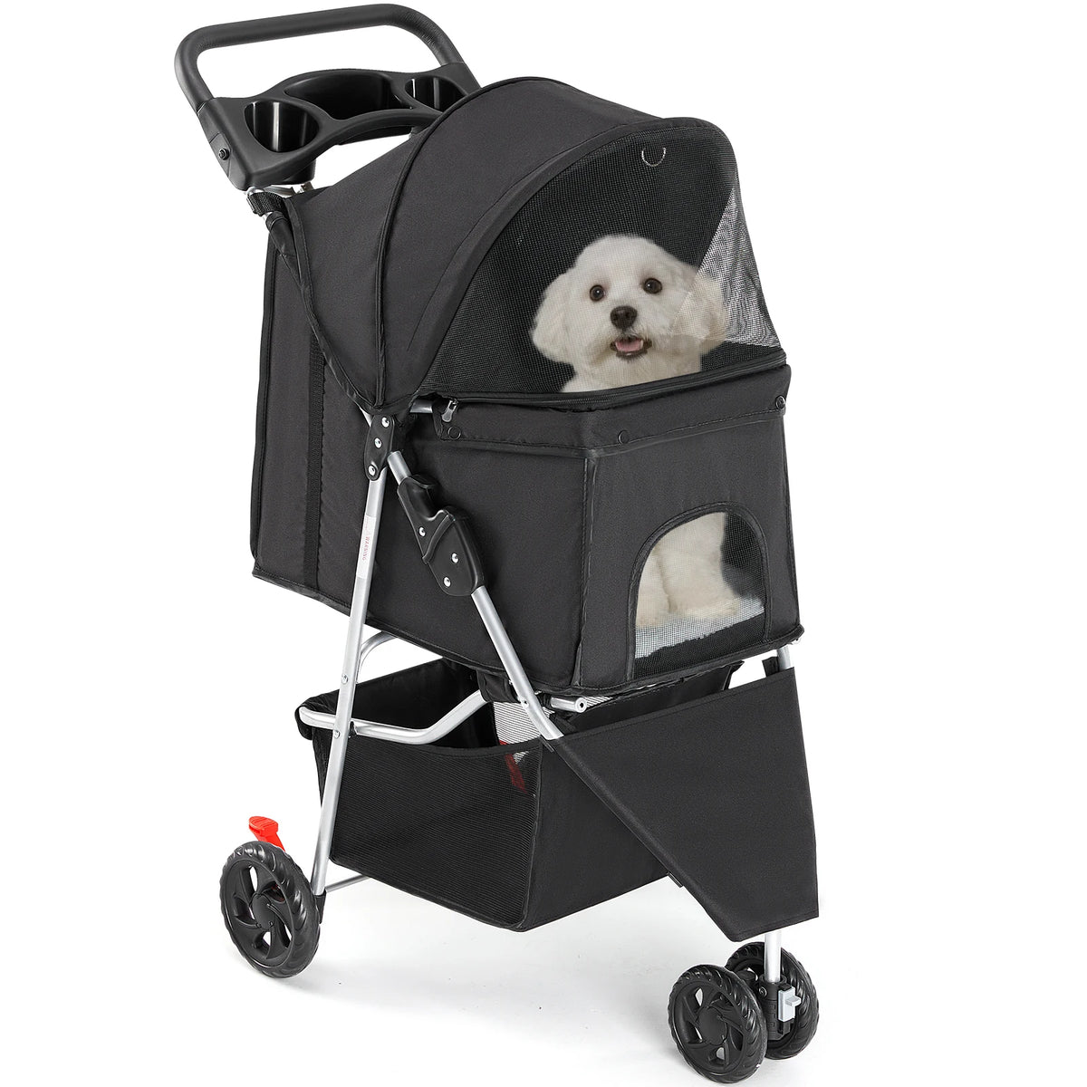 DUMOS Foldable Three Wheel Pet Stroller With Mesh Windows