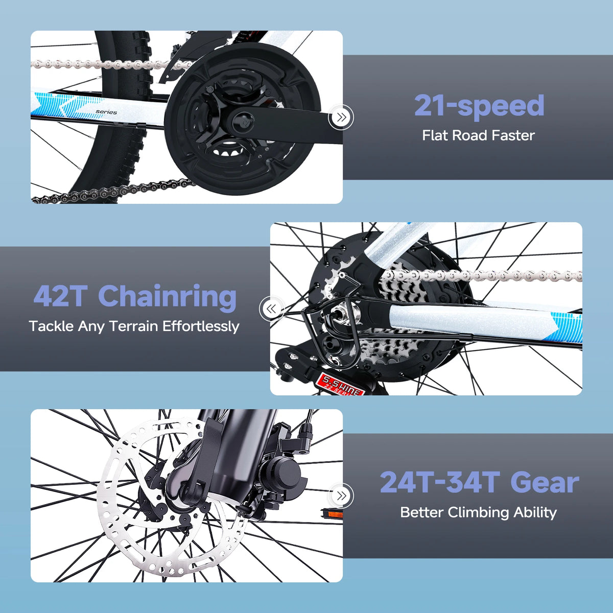 QNUT 26 Inch Adult Electric Mountain Bike, 21‑Speed Gears 1000W Peak Motor, 20MPH Max Speed E‑Bike, 36V 10.4Ah Removable Lithium Battery, Off‑Road & City Commuting Electric Bicycle for Men Women Daily Outdoor Riding