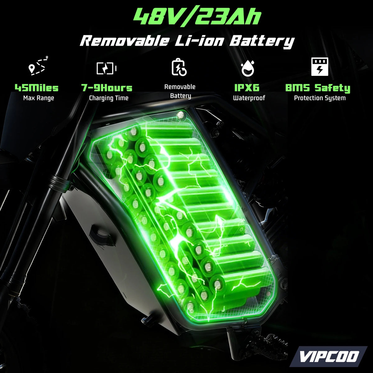Electric Dirt Bike VIPCOO 3500W 48V23AH Electric Motorcycle Fat Tire Nitrogen Suspension E Dirt Bike for Teens and Adults