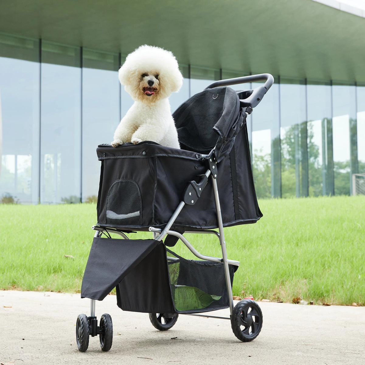 DUMOS Foldable Three Wheel Pet Stroller With Mesh Windows