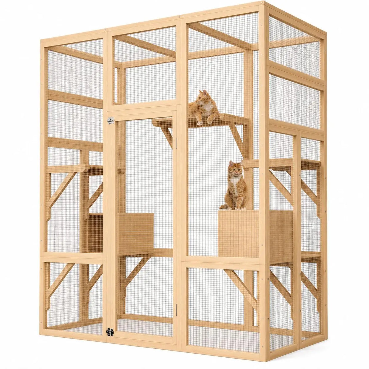 HiMISS Outdoor Wooden Catio Cat Enclosure With Climbing Platforms