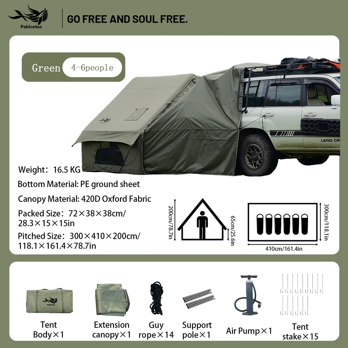 PAKICETUS Large Luxury Inflatable Glamping Tent with Manual Hand Pump, Easy Setup 4 Season Anti-Snow Spacious Family Shelter, Weatherproof Air Tent for Outdoor Camping, Backyard Party & Wilderness Adventure