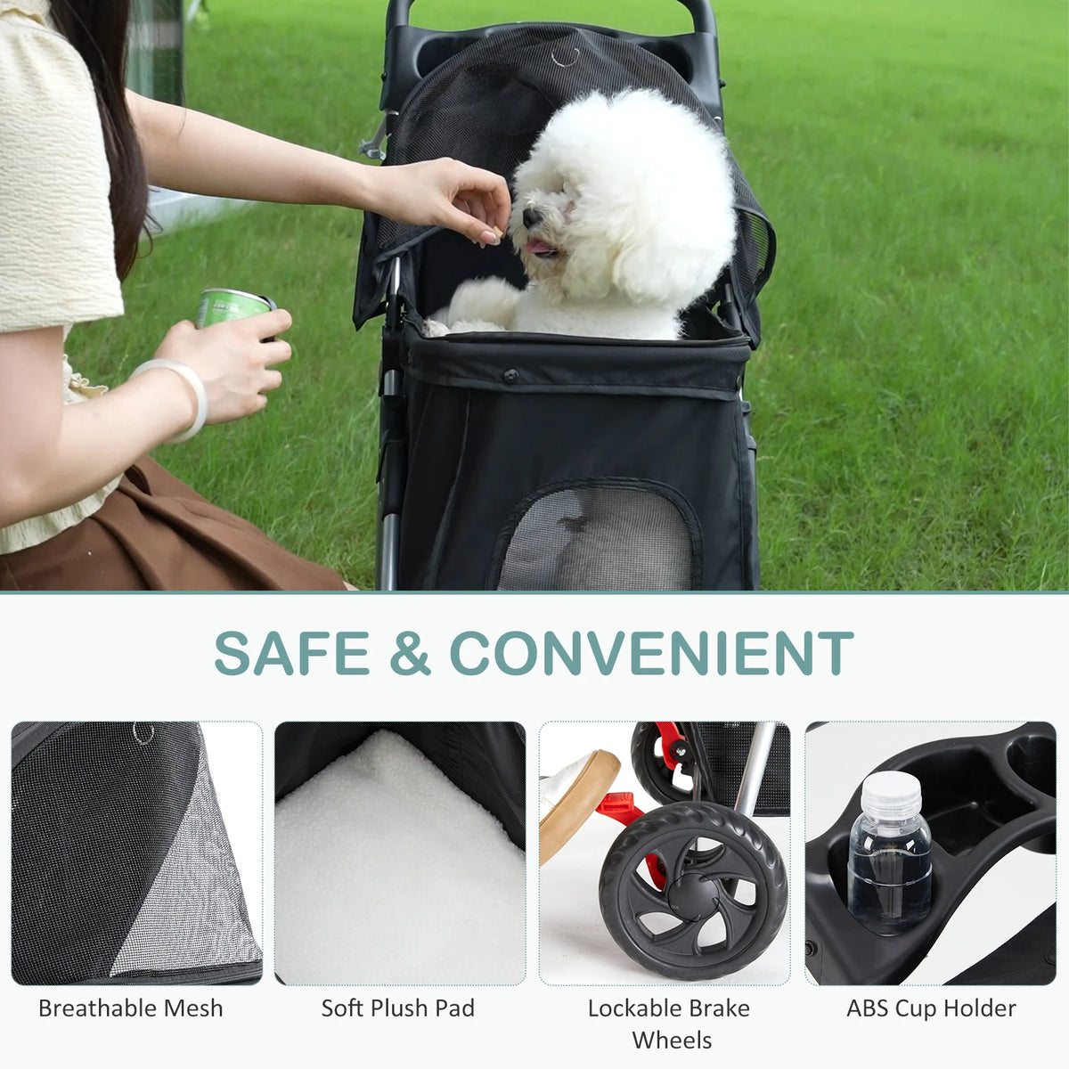 DUMOS Foldable Three Wheel Pet Stroller With Mesh Windows