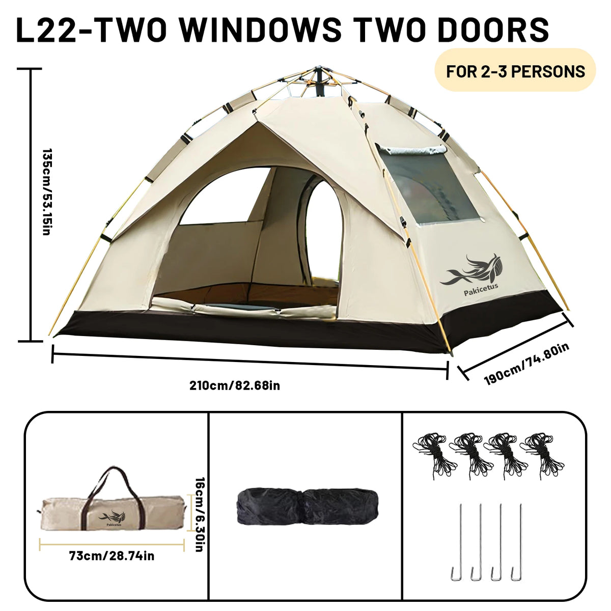 Pakicetus Automatic Pop Up Camping Tent With Windproof Quick Setup