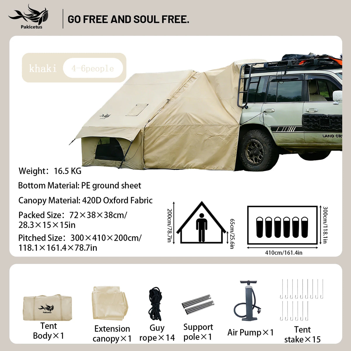 PAKICETUS Large Luxury Inflatable Glamping Tent with Manual Hand Pump, Easy Setup 4 Season Anti-Snow Spacious Family Shelter, Weatherproof Air Tent for Outdoor Camping, Backyard Party & Wilderness Adventure