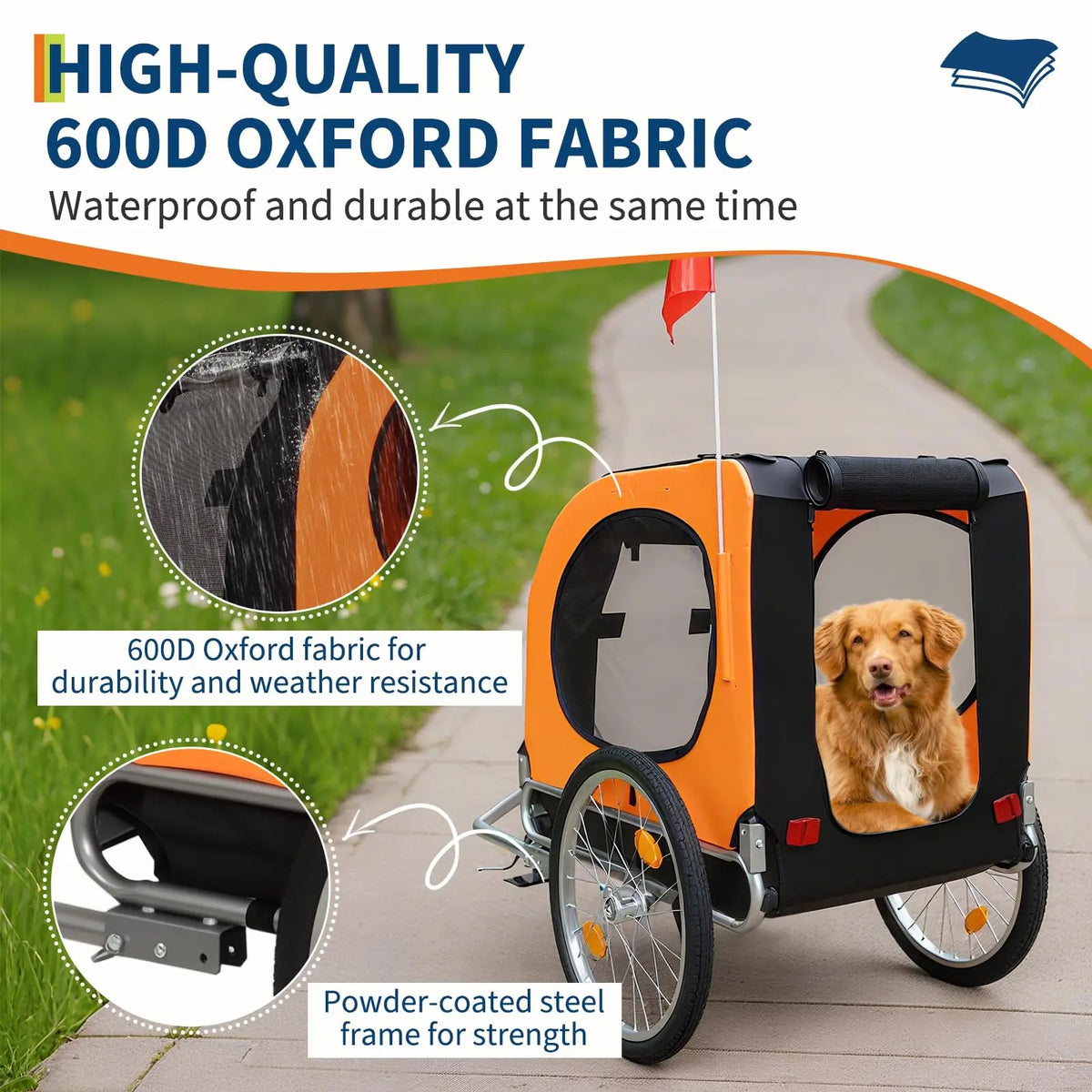 Foldable Dog Bike Trailer With Waterproof Cover And Mesh Windows