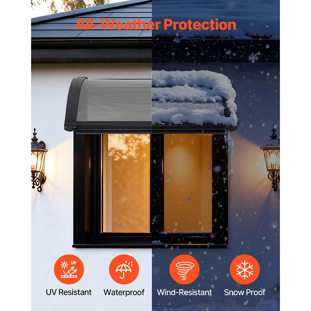 SucceBuy Awnings for Door Entrance Drainage & ABS Bracket Rain Snow Sun Protection Overhang Polycarbonate Door Canopy Gray/Brown