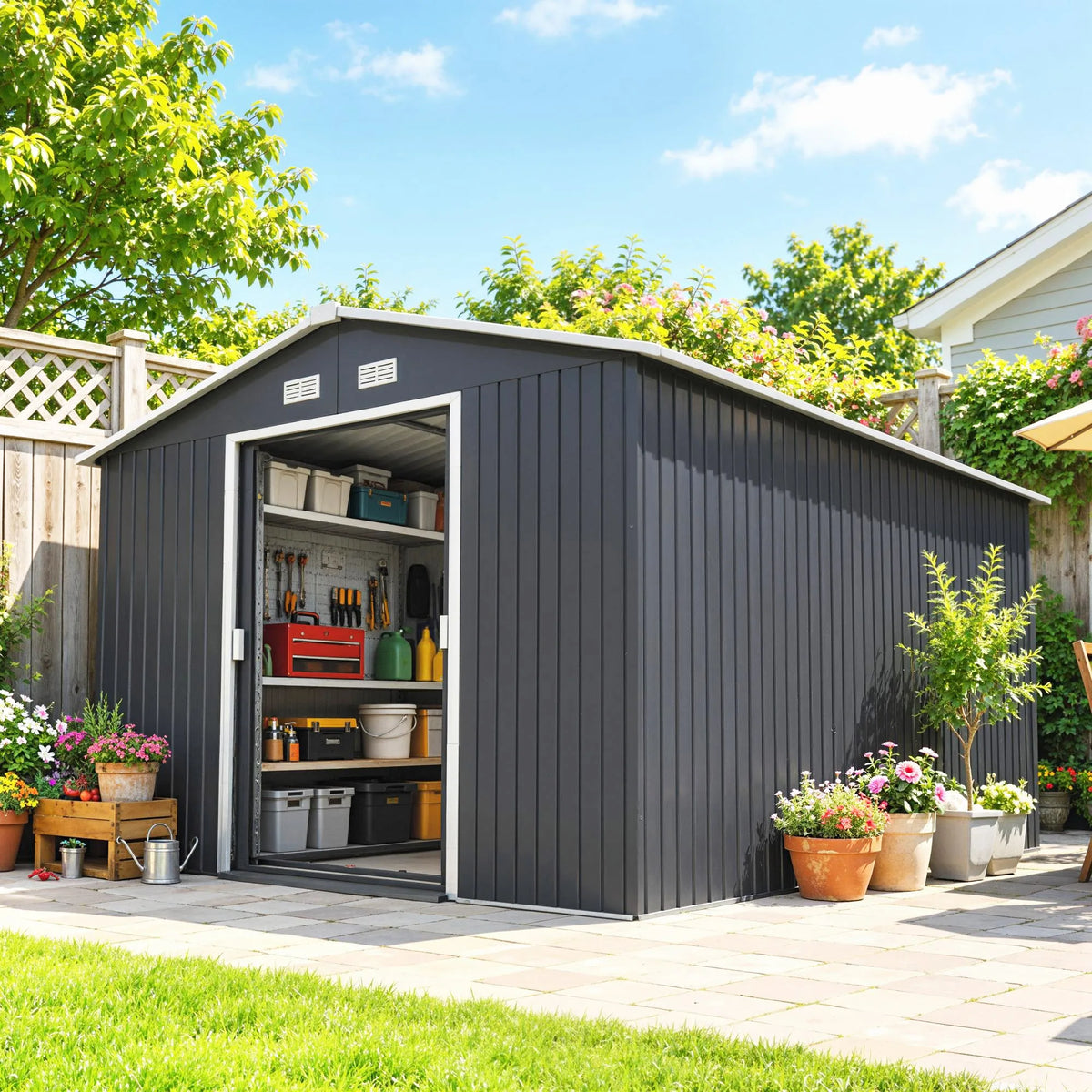 Outsunny Steel Outdoor Utility Tool Storage Shed For Garden