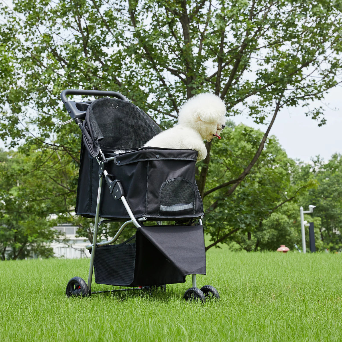 DUMOS Foldable Three Wheel Pet Stroller With Mesh Windows