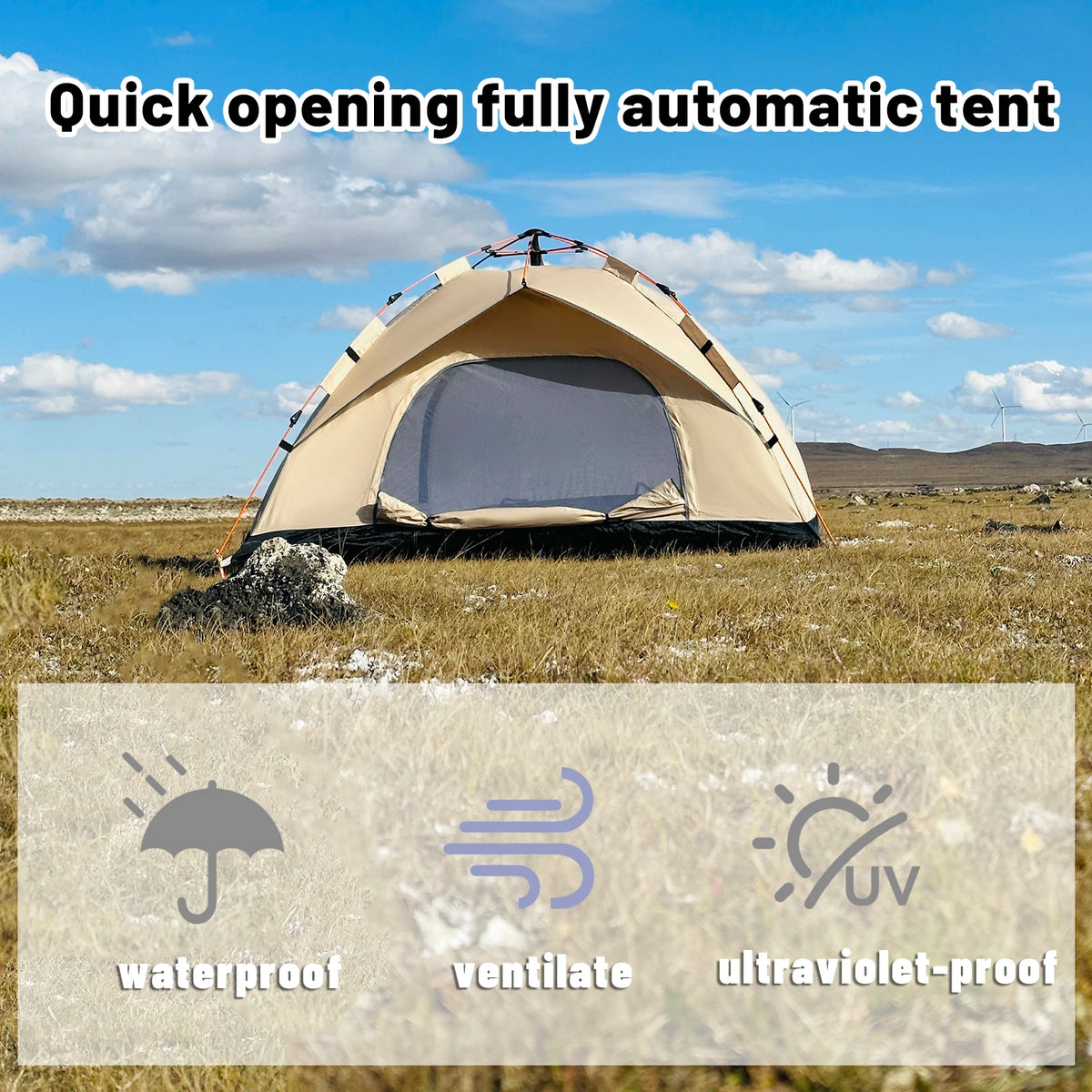 Pakicetus Automatic Pop Up Camping Tent With Windproof Quick Setup