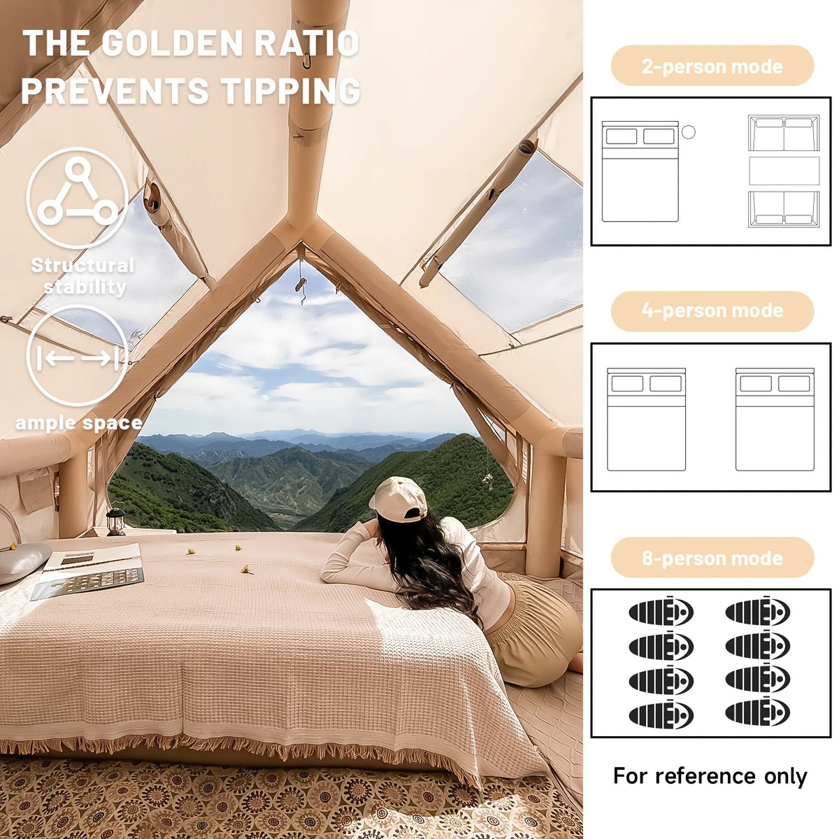 Inflatable Camping Tent With Skylight, Breathable Mesh And Quick Setup