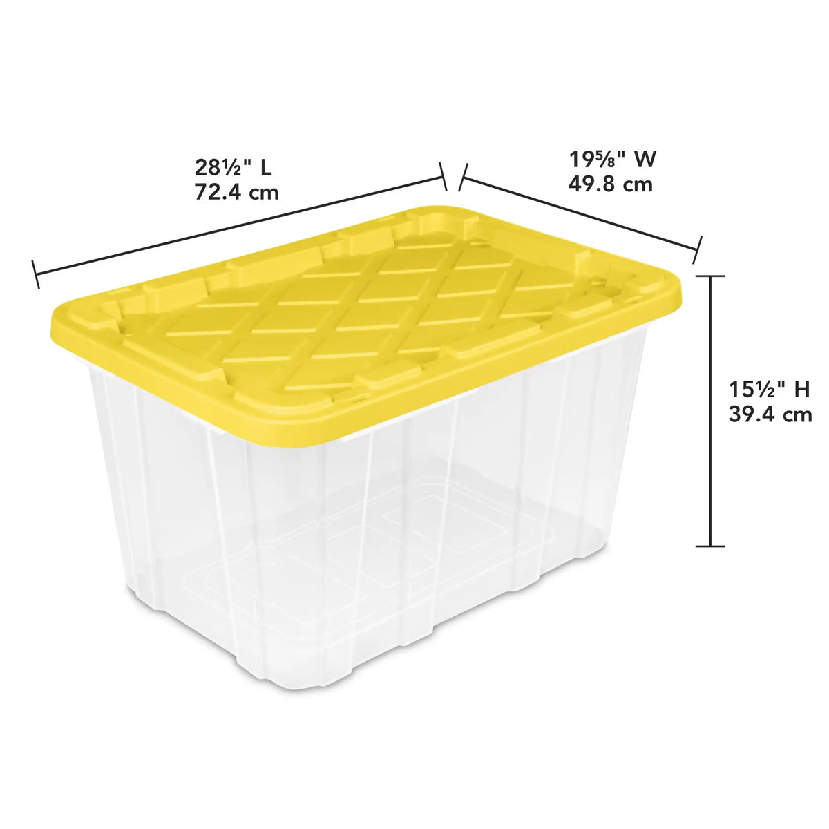Large Storage Bin, 27 Gallon Durable Plastic Storage Tote with Snap-On Lid, Black and Yellow, 6 Pack