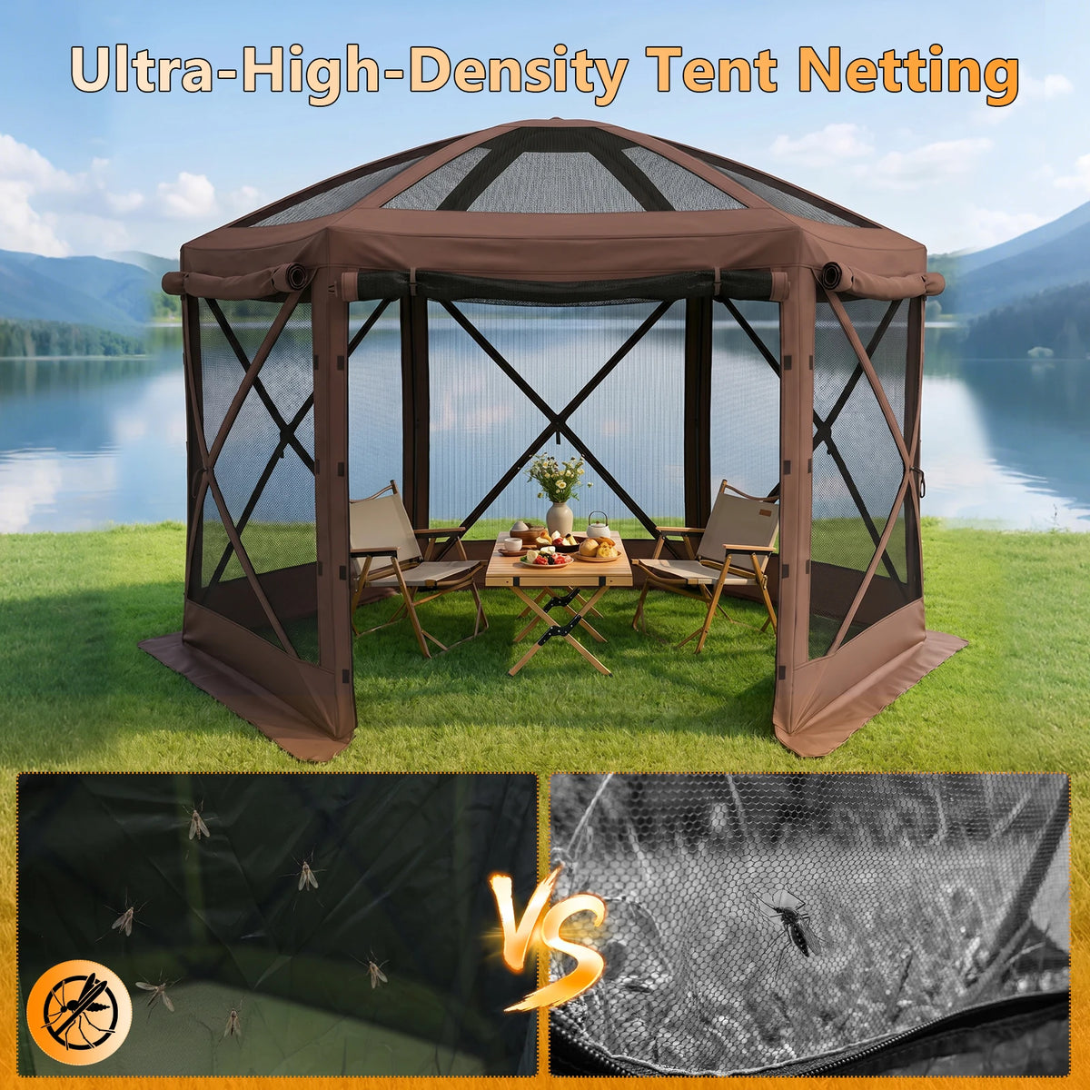 TCGBKAF 12x12 FT Pop Up Gazebo with Removable Top, Screen House Mosquito Net Canopy Tent Heavy‑Duty Waterproof Sun Shelter One‑Click Setup for Backyard Patio Garden Camping