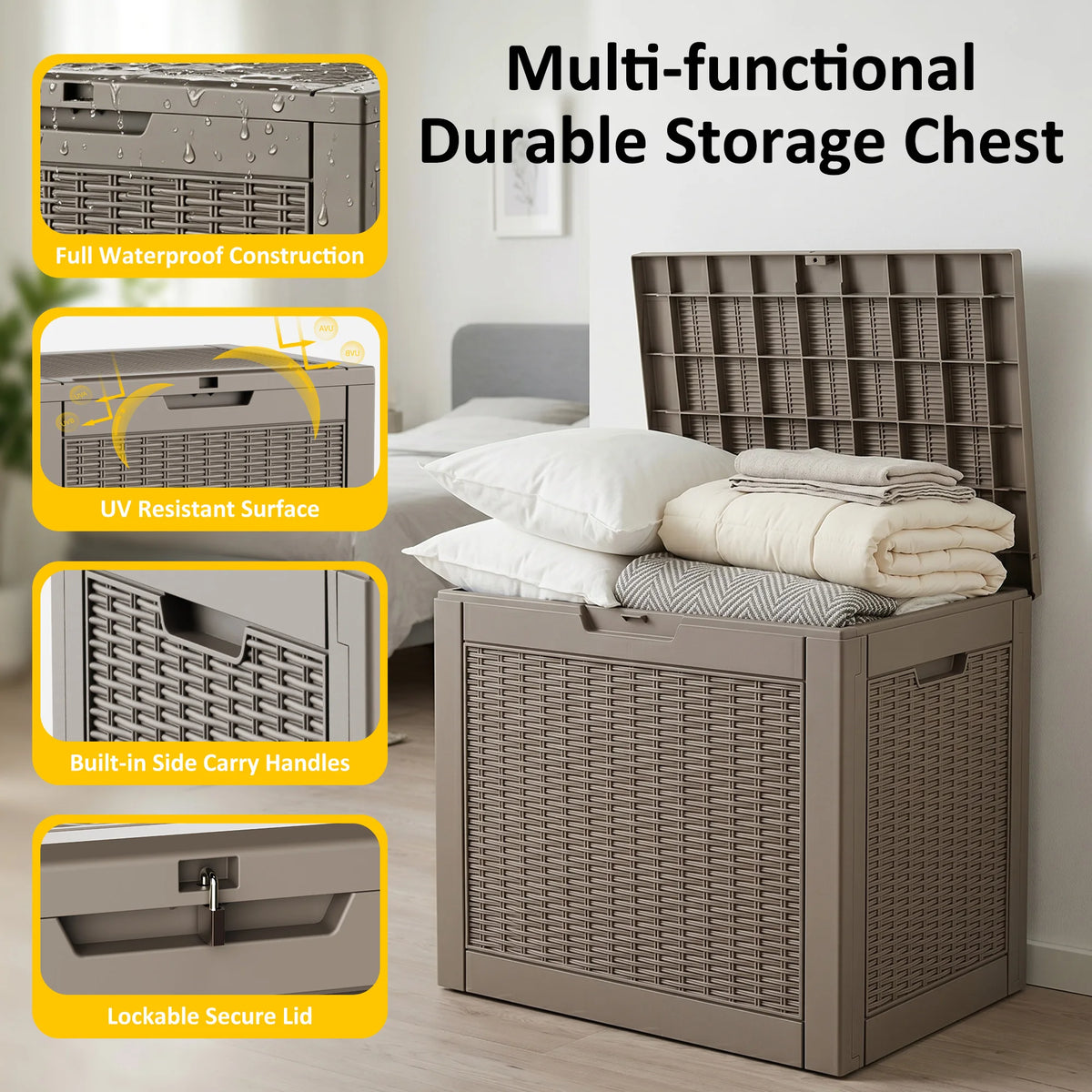 Textured Rattan Resin Outdoor Lockable Patio Storage Chest