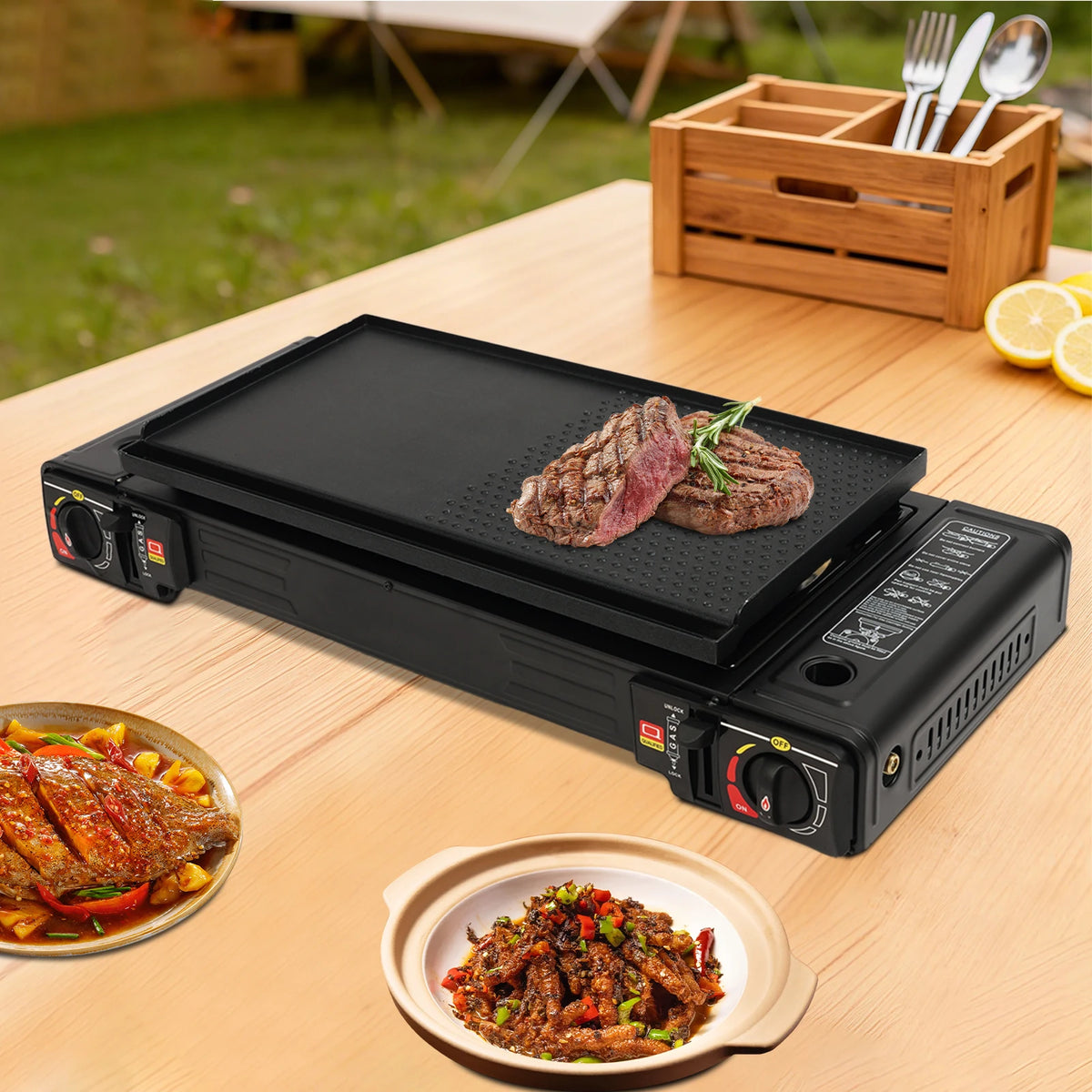 Professional Dual Burner Gas Stove With Piezo Ignition And Case