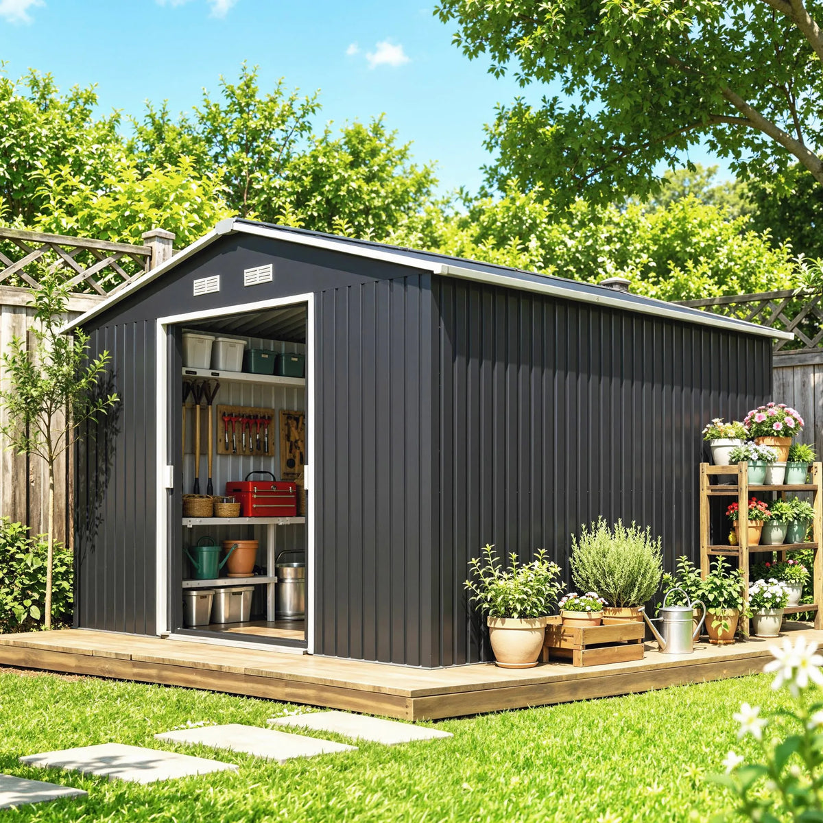 Outsunny Steel Outdoor Utility Tool Storage Shed For Garden