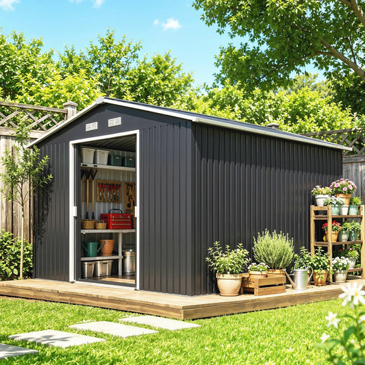 Outsunny Steel Outdoor Utility Tool Storage Shed For Garden
