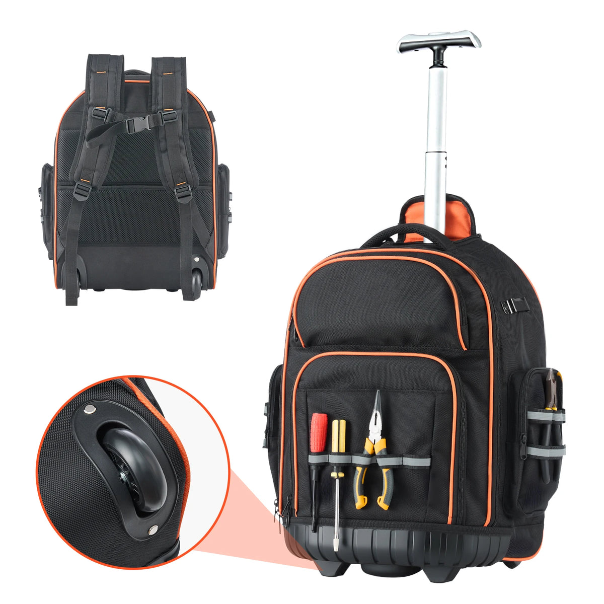 SucceBuy 110lbs Rolling Tool Backpack 14/15in Roller Tool Bag on Wheels with 45/72 Pockets Toolbag Organizers for Mechanic Tools