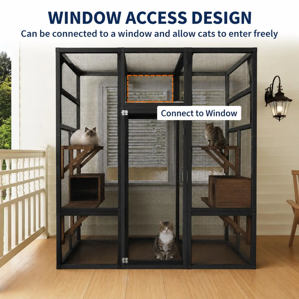 HiMISS Outdoor Wooden Catio Cat Enclosure With Climbing Platforms