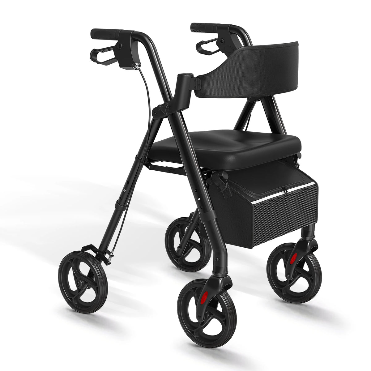 MaiDeSiTe Elderly Walker Foldable with Seat Durable Steel Frame 8-Inch Large Wheels for Mobility Aid