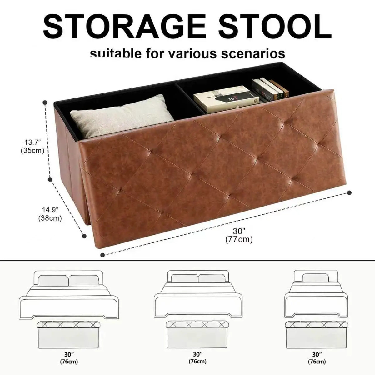 SARENZOON Faux Leather Folding Storage Ottoman Bench
