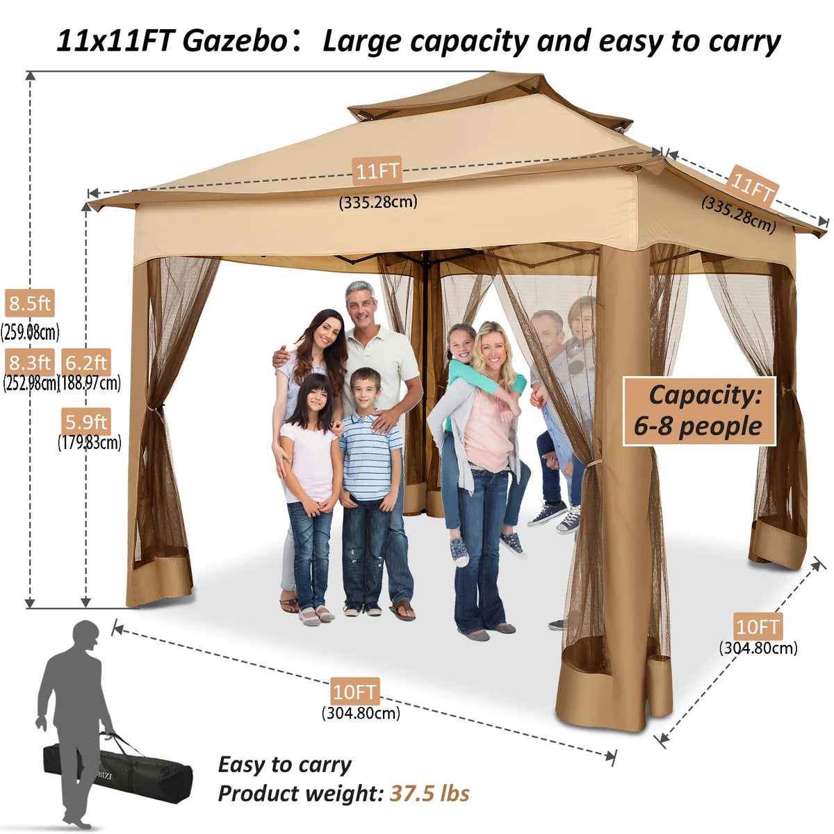 COBIZI Pop Up Gazebo Canopy Tent With Mosquito Netting