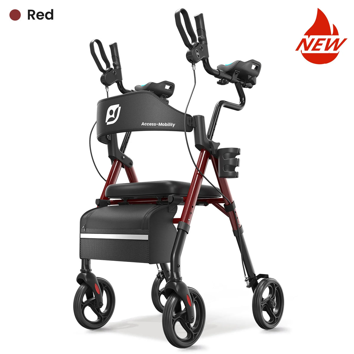Upright Walker with PU Padded Seat and Backrest, Stand-Up Rollator for Seniors, Foldable Walker with Seat, Seat Size: 10*12