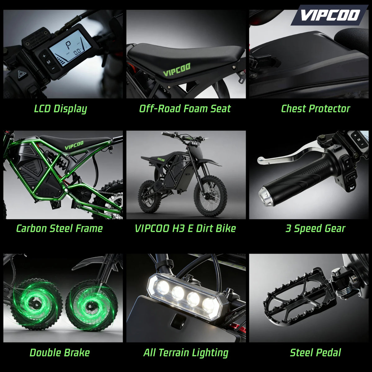 Electric Dirt Bike VIPCOO 3500W 48V23AH Electric Motorcycle Fat Tire Nitrogen Suspension E Dirt Bike for Teens and Adults