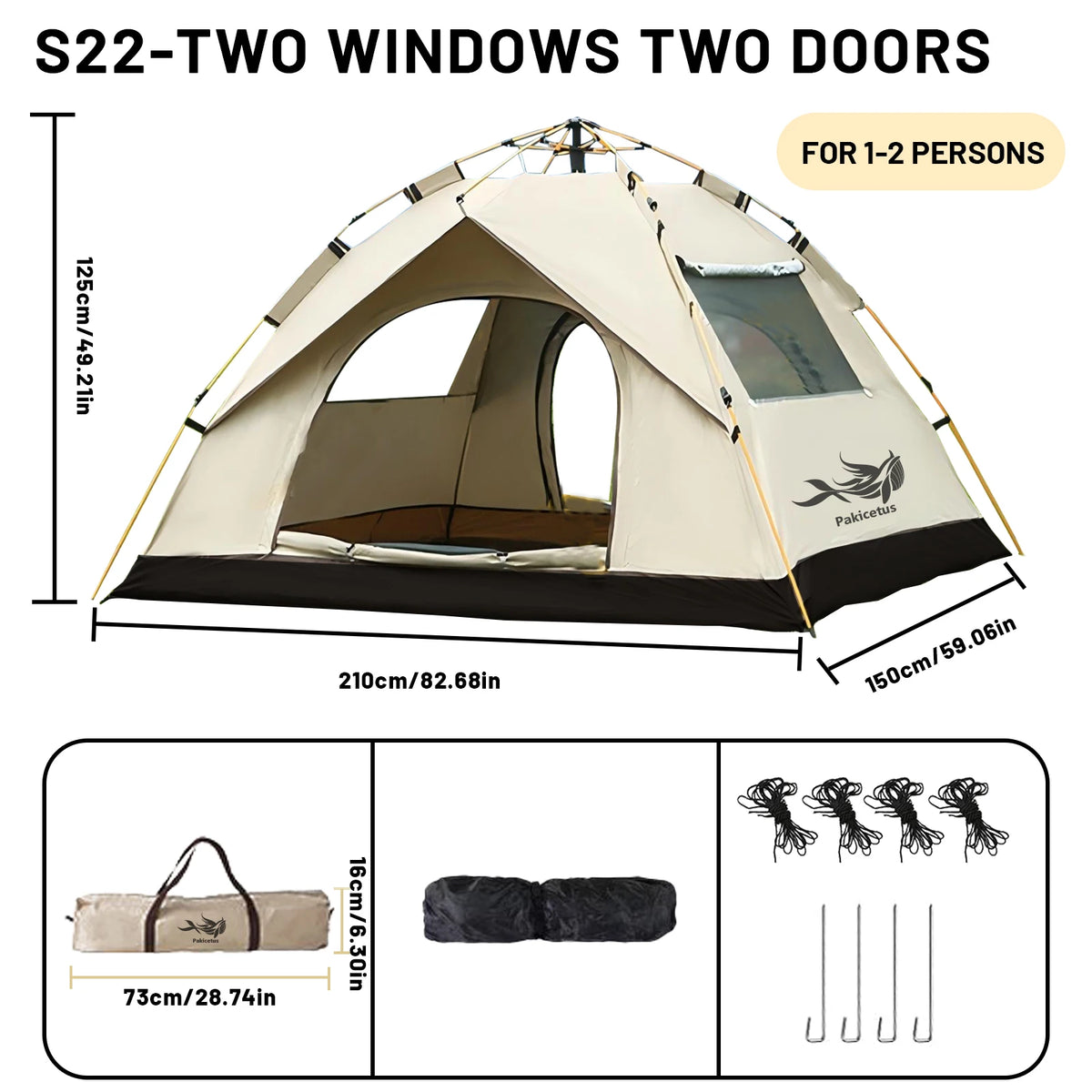 Pakicetus Automatic Pop Up Camping Tent With Windproof Quick Setup