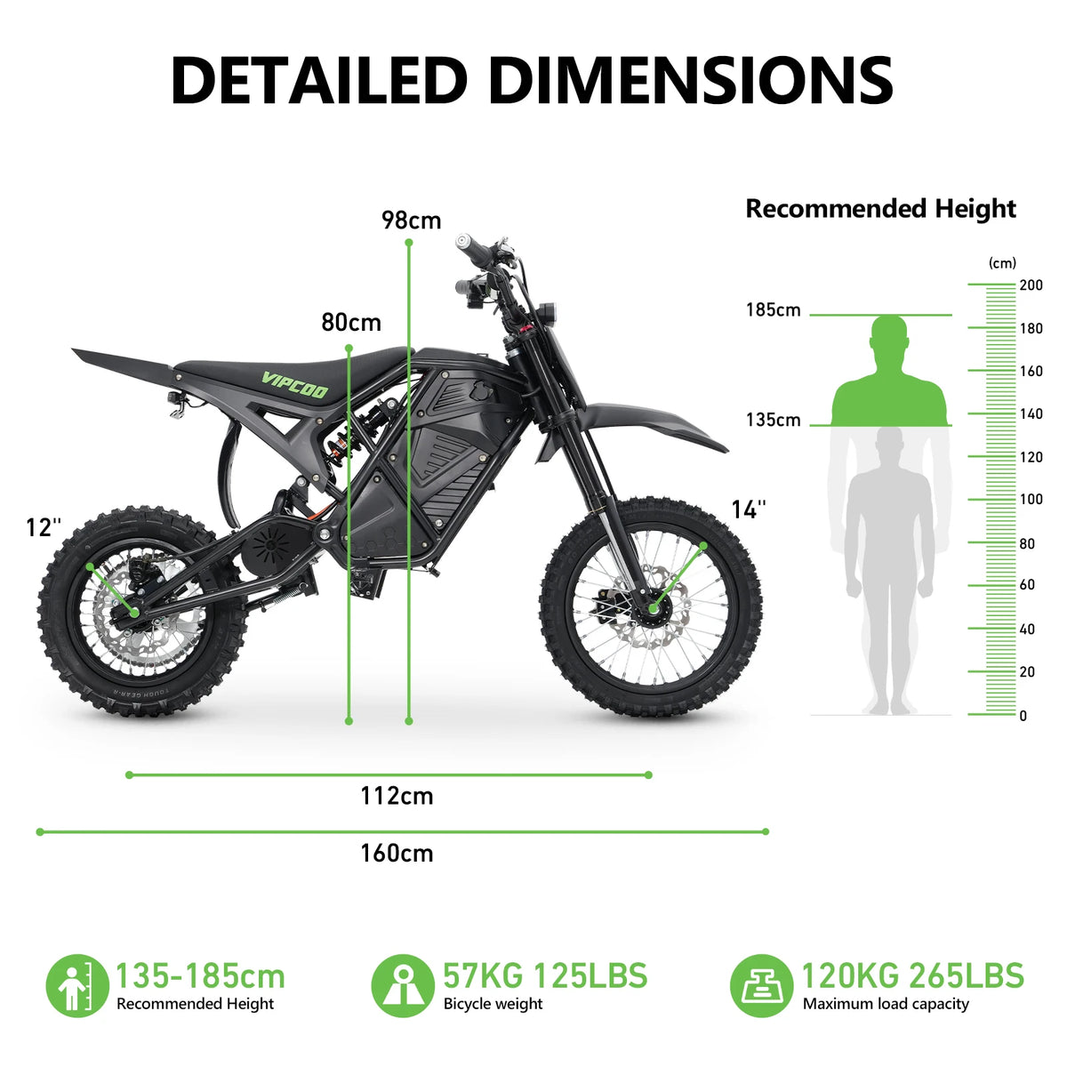 Electric Dirt Bike VIPCOO 3500W 48V23AH Electric Motorcycle Fat Tire Nitrogen Suspension E Dirt Bike for Teens and Adults