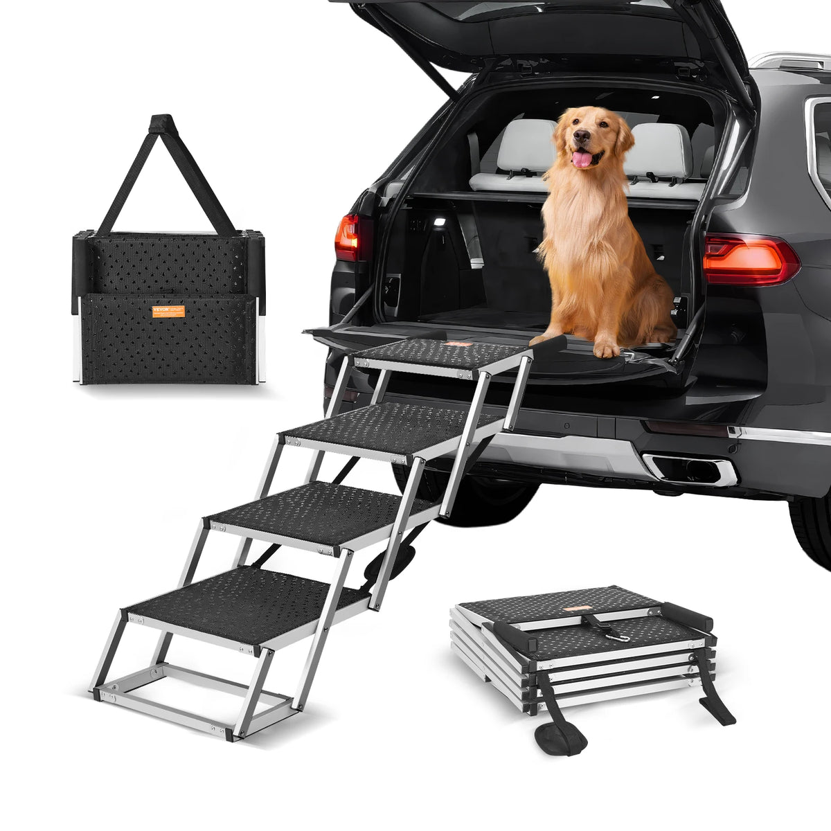 SucceBuy Folding Dog Car Steps Portable Pet Stairs For SUVs