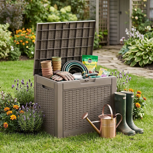 Textured Rattan Resin Outdoor Lockable Patio Storage Chest